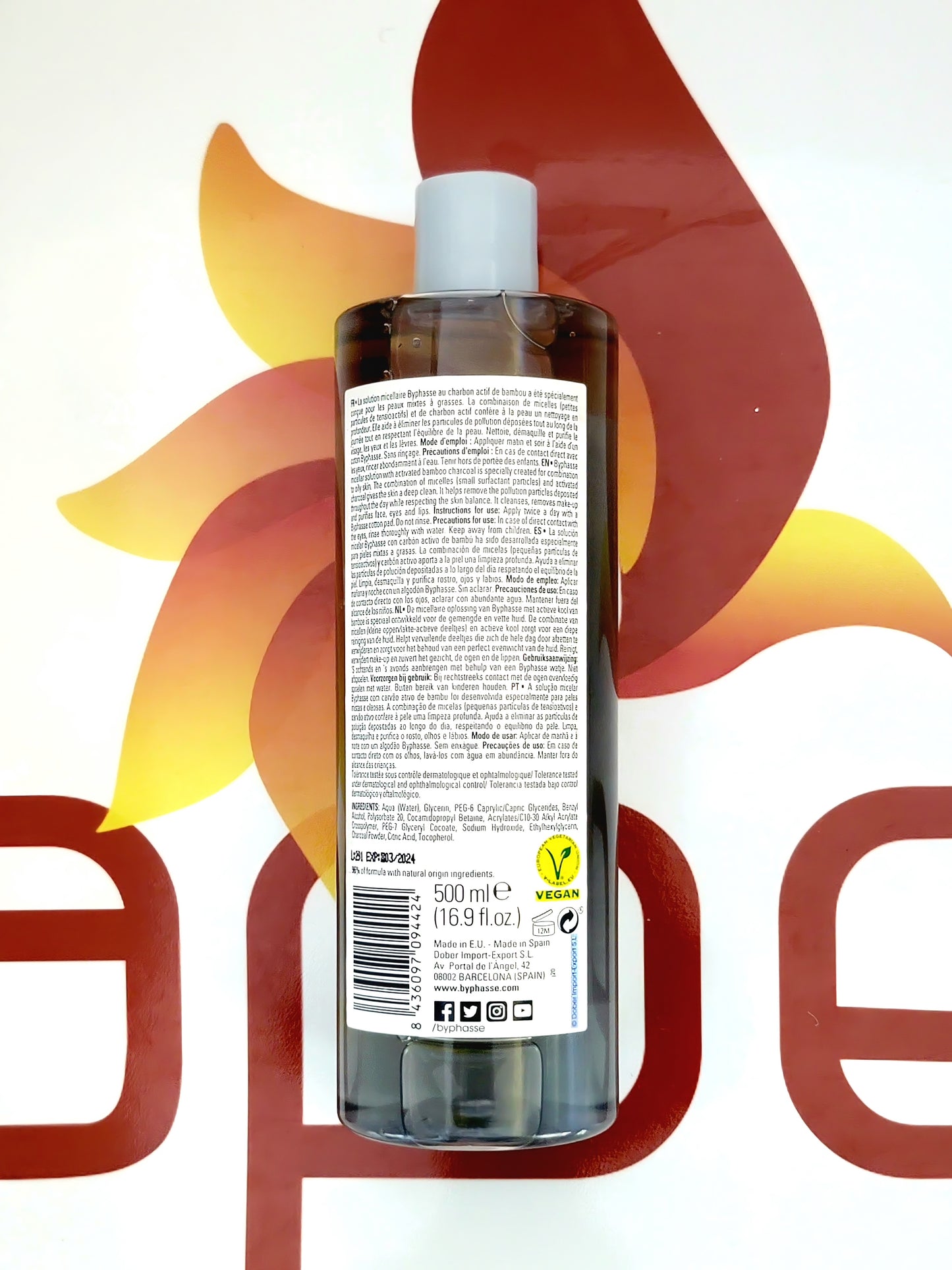 Byphasse Solution Micellaire Démaquillante Charbon Actif Detox 500ml