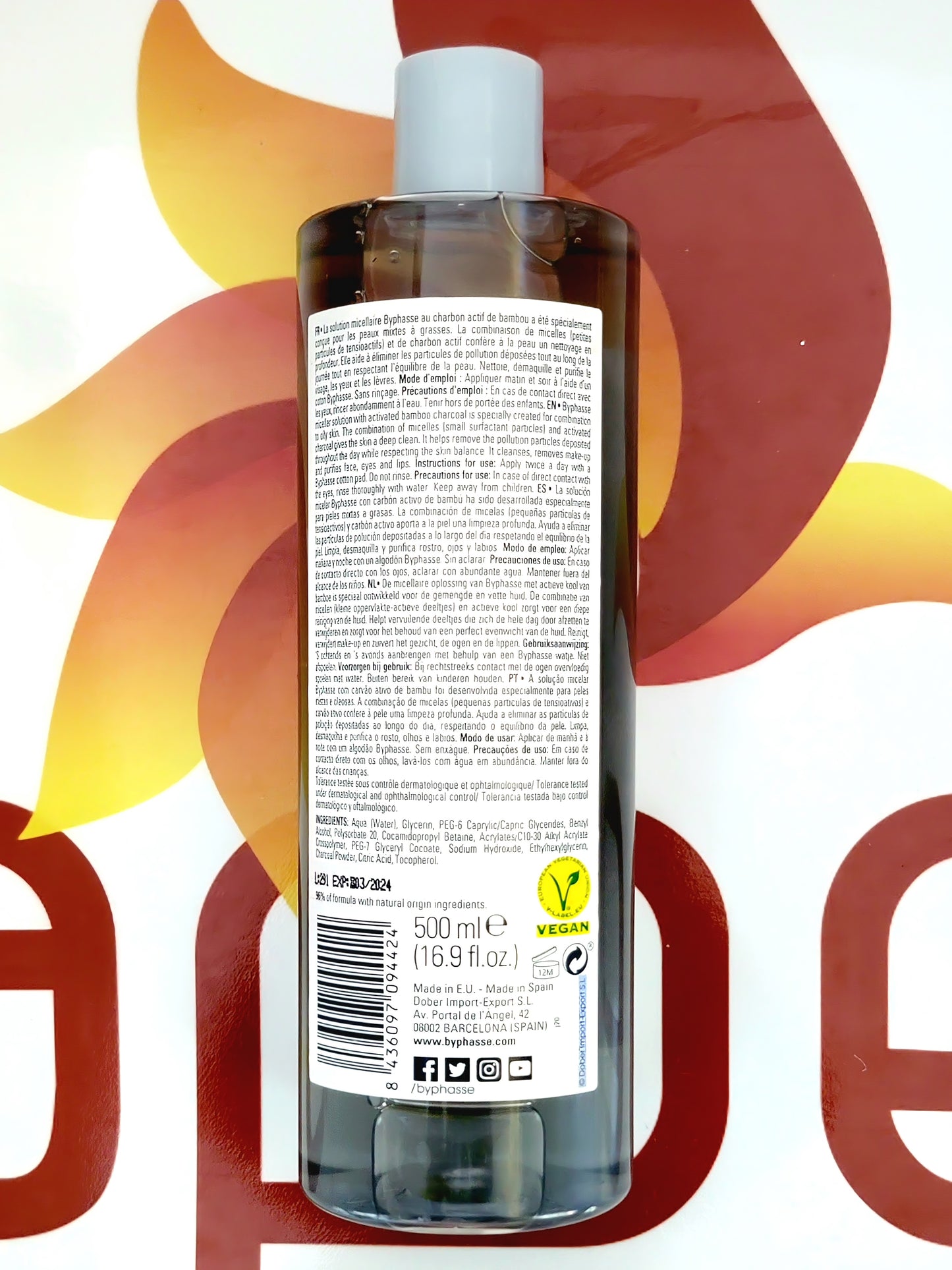 Byphasse Solution Micellaire Démaquillante Charbon Actif Detox 500ml
